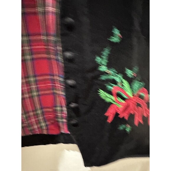 Vintage Karen Scott Vest Women's Large Black Christmas Velvet Button Vest Snow - Picture 6 of 9